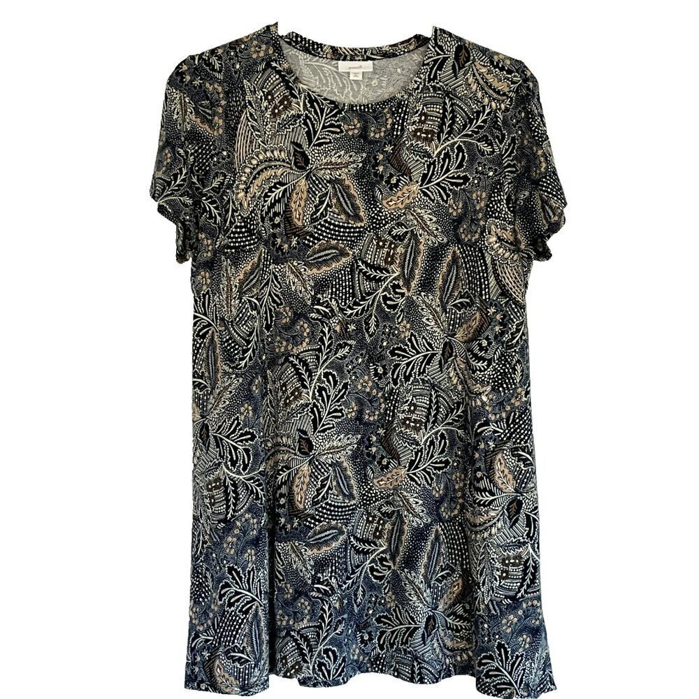 Pure Jill Tunic Mini Dress sz XL Petite Scoop Neck Pockets Cotton Floral Boho